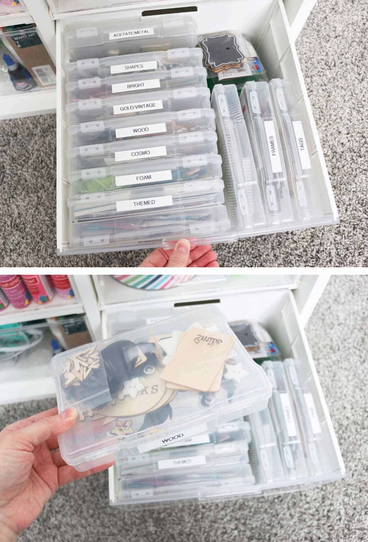 how to organize embellishments in the Create Room Cubby